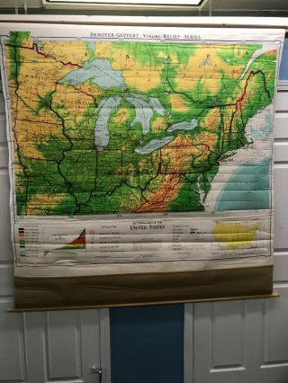 Rare Vintage Northeast United Stated Wall School Map Denoyer Geppert Retractable