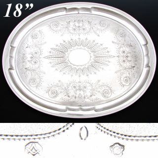 Fab Antique Austrian.  800 (nearly Sterling) Silver 18x14 " Tray,  Ornate Engraved