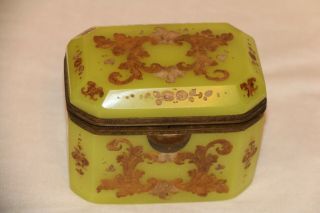 Antique Gilded Bronze And Green Opaline Box With Gilt Decoration.