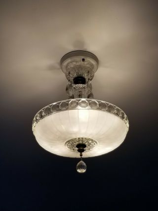 Vintage Art Deco Frosted White Glass 10 " W Ceiling Light Fixture