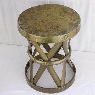 Mid - Century Hammered Brass Stool or Side Table by Sarreid VTG 1960s X - Form RARE 2