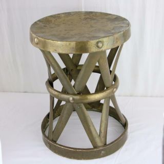 Mid - Century Hammered Brass Stool or Side Table by Sarreid VTG 1960s X - Form RARE 7