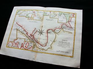 1789 BONNE - rare map of SOUTH AMERICA,  STRAIT of MAGELLAN,  CHILE,  PATAGONIA. 3