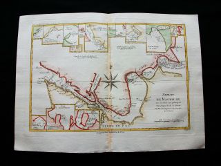 1789 BONNE - rare map of SOUTH AMERICA,  STRAIT of MAGELLAN,  CHILE,  PATAGONIA. 4