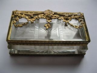 Antique Victorian Cut Glass Stamp Box With Gold Gilt Frame