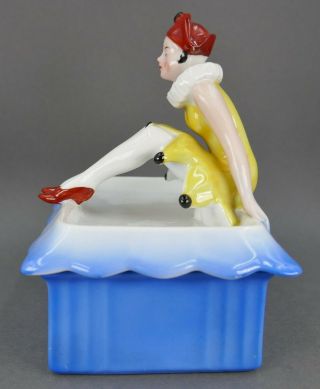 Antique German Art Deco Bavaria Porcelain Court Jester Beauty Doll Dresser Box 10