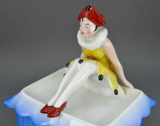 Antique German Art Deco Bavaria Porcelain Court Jester Beauty Doll Dresser Box 3