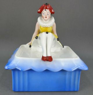 Antique German Art Deco Bavaria Porcelain Court Jester Beauty Doll Dresser Box 4