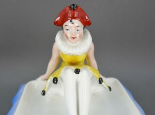 Antique German Art Deco Bavaria Porcelain Court Jester Beauty Doll Dresser Box 5