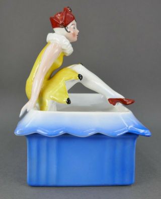 Antique German Art Deco Bavaria Porcelain Court Jester Beauty Doll Dresser Box 7