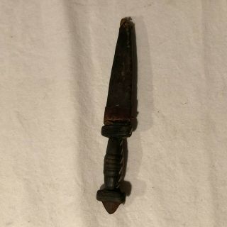 Vintage Primitive African Handmade Forged Dagger Knife Leather Sheath 6 "