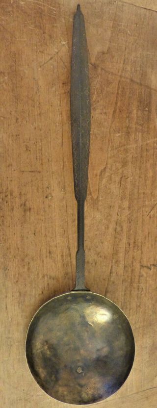 Antique Early 1800s Decorated Wrought Iron Brass Hearth Ladle Folk Art 1