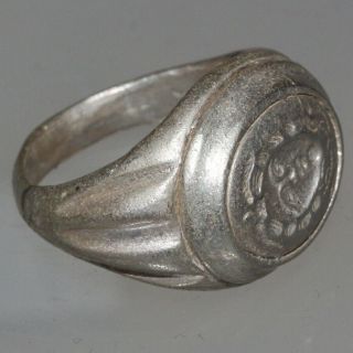 Massive,  Greek Silver Seal Ring With Medusa Depiction Circa 300 - 50 Bc