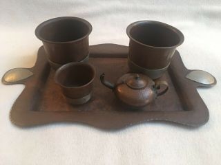 Arts And Crafts Hammered Copper Smoking Set Signed Turchin