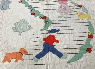 Sweet Vintage c 30s School House STORYBOOK Applique Crib Quilt 7