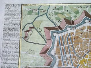 1725 RARE MAP ANVERS ANTWERP BELGIUM FLANDERS Bodenehr CITY PLAN 3