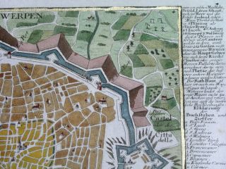 1725 RARE MAP ANVERS ANTWERP BELGIUM FLANDERS Bodenehr CITY PLAN 4