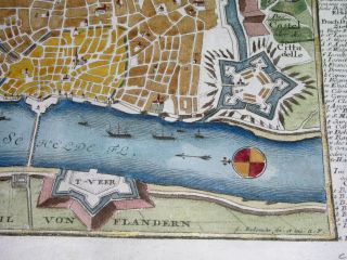 1725 RARE MAP ANVERS ANTWERP BELGIUM FLANDERS Bodenehr CITY PLAN 6