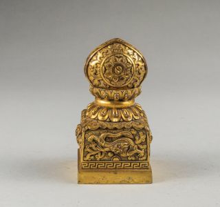 Chinese Antique Tibetan Style Gilt Bronze Seal 3