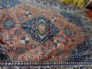Antique Moquette persian rug patterned throw or rug blues and pinks 3