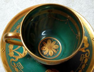 A Ambrosius Lamm Dresden Antique Green Hand Painted Courting Couple Cup & Saucer 4