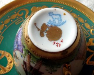 A Ambrosius Lamm Dresden Antique Green Hand Painted Courting Couple Cup & Saucer 5