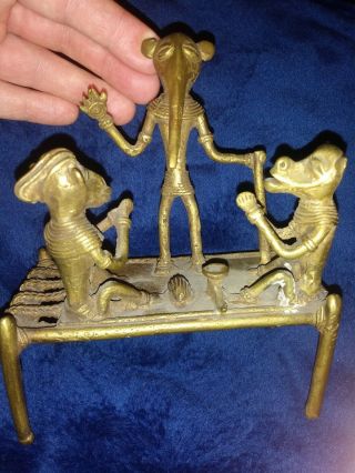 Rare - Complex Old African Akan Gold Weight Brass - Mythology Scene On Table Bed