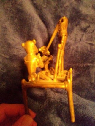 Rare - complex OLD African Akan Gold Weight Brass - mythology scene on table bed 2