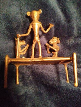 Rare - complex OLD African Akan Gold Weight Brass - mythology scene on table bed 3