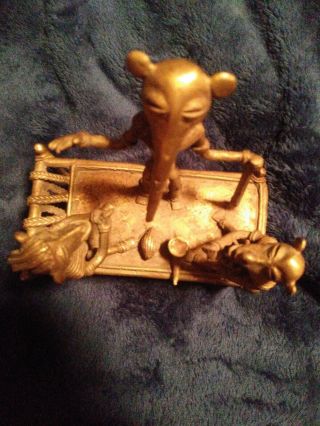 Rare - complex OLD African Akan Gold Weight Brass - mythology scene on table bed 5