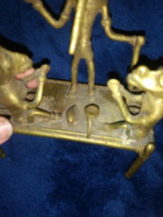 Rare - complex OLD African Akan Gold Weight Brass - mythology scene on table bed 6