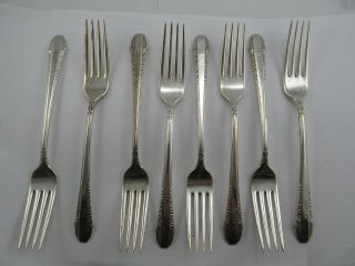 International Enchantress Sterling Silver Set 8 Fine Forks 7 1/4” Xlnt Cond