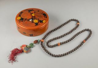 Chinese Antique Agarwood & Agate Prayer Beads