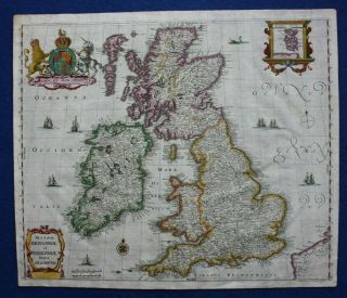 Antique Atlas Map,  British Isles,  Magnae Britanniae Et Hiberniae,  Merian,  C.  1658
