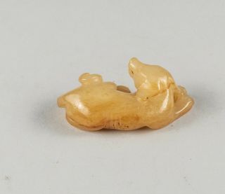 Chinese Antique Ming Style Carved Brown Color Jade Dog 3