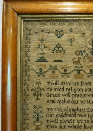 EARLY/MID 19TH CENTURY VERSE & MOTIF SAMPLER BY JANE PETCHEY AGED 11 - 1837 4