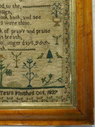 EARLY/MID 19TH CENTURY VERSE & MOTIF SAMPLER BY JANE PETCHEY AGED 11 - 1837 7