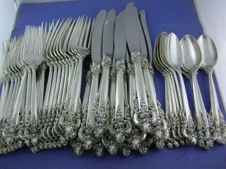 Sterling Silver Wallace Flatware Set Grande Baroque Service For 12