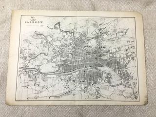 Antique Map Glasgow Scotland City Plan 19th Century Old Victorian