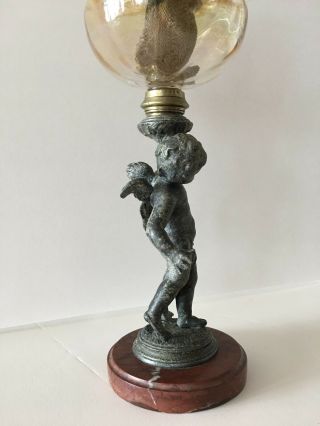 ART NOUVEAU OIL LAMP SPELTER FIGURAL CHERUB PUTTI VINTAGE ANTIQUE FRENCH 19TH C 4