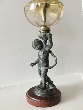 ART NOUVEAU OIL LAMP SPELTER FIGURAL CHERUB PUTTI VINTAGE ANTIQUE FRENCH 19TH C 7