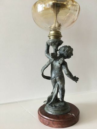 ART NOUVEAU OIL LAMP SPELTER FIGURAL CHERUB PUTTI VINTAGE ANTIQUE FRENCH 19TH C 8