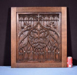 Large French Antique Gothic Revival Panel In Oak Wood Salvage