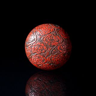 Netsuke - Japanese Antique -,  Peony Patterns,  Red Lacquer,  19th Century