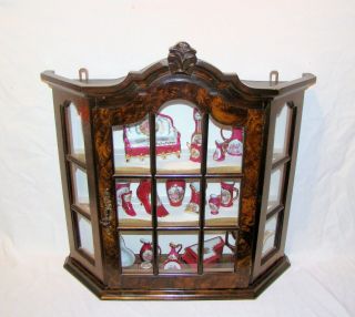 Curio Display Cabinet,  Black Walnut,  with 21 French Limoges Porcelain Miniatures 2