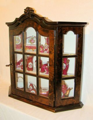 Curio Display Cabinet,  Black Walnut,  with 21 French Limoges Porcelain Miniatures 3