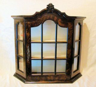 Curio Display Cabinet,  Black Walnut,  with 21 French Limoges Porcelain Miniatures 4