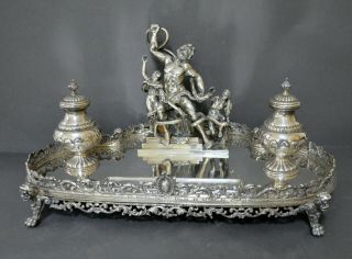 Extraordinary Large 3.  5kg Heavy Marked Spanish Solid Silver Laocoon Inkstand