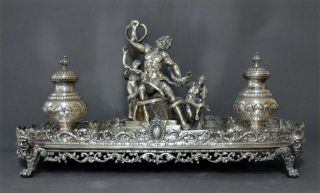 EXTRAORDINARY LARGE 3.  5KG HEAVY MARKED SPANISH SOLID SILVER LAOCOON INKSTAND 2