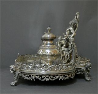 EXTRAORDINARY LARGE 3.  5KG HEAVY MARKED SPANISH SOLID SILVER LAOCOON INKSTAND 3
